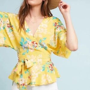 Yumi Kim Anthropologie That's A Wrap Happy Days 100% Silk Top Women's M Floral